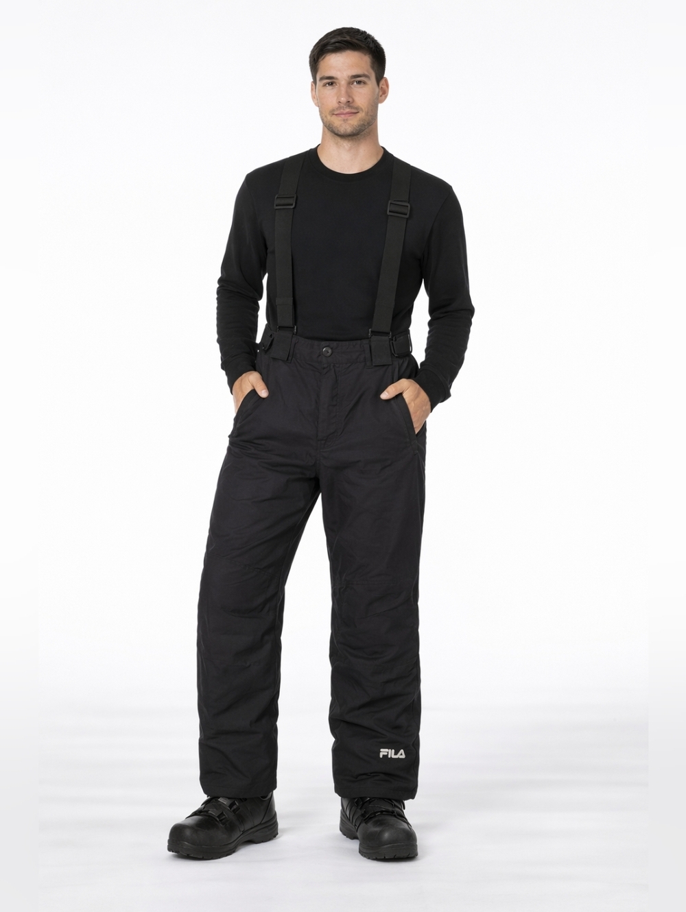 FILA Men’s Snow Ski Pants Medium Black Bib Pants Insulated W/ Suspenders